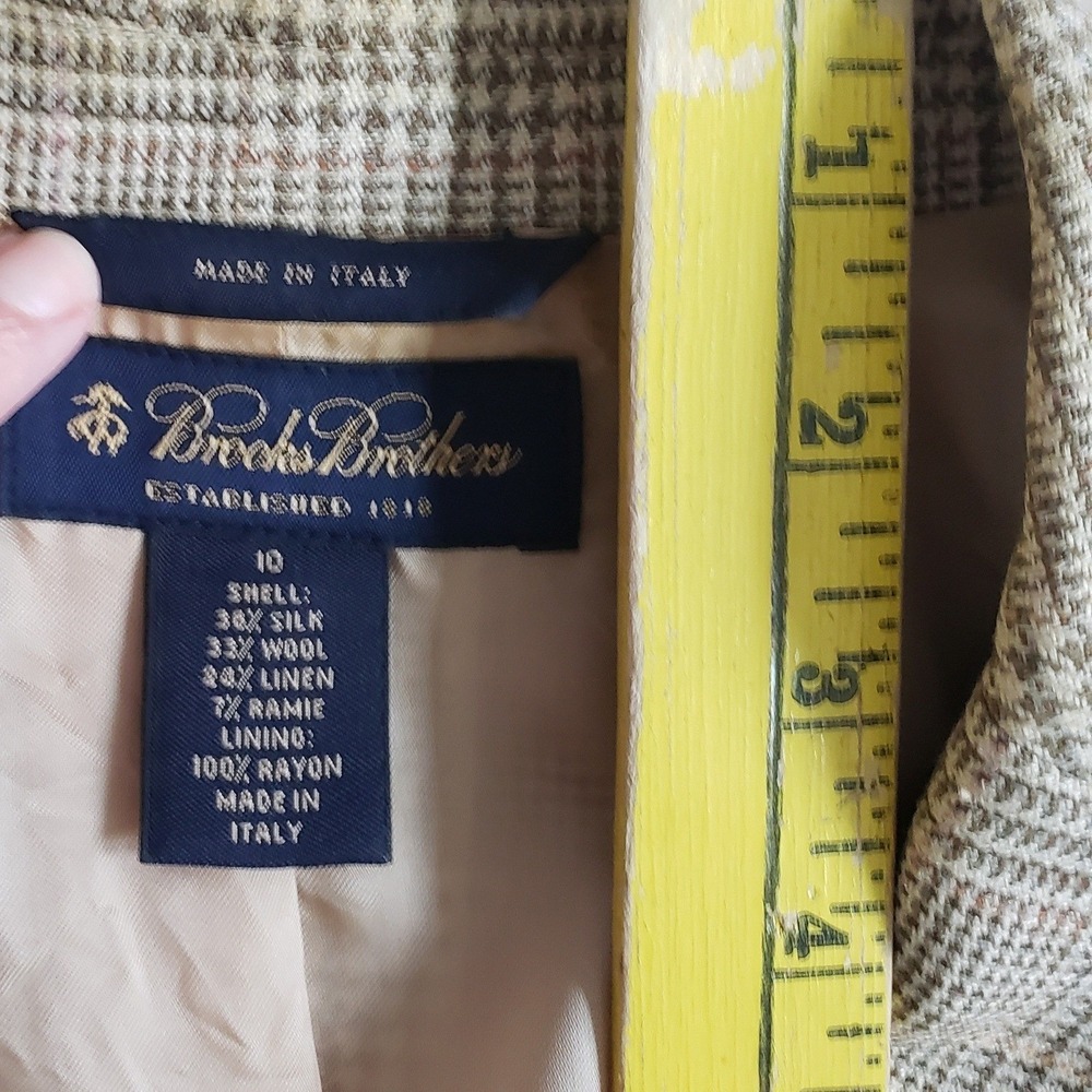 Brooks Brothers Blazer Women 10 Silk Wool Linen Houndstooth Jacket Made in Italy - Picture 3 of 11
